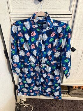 Banana Republic Navy Blue Floral Button-Front Dress